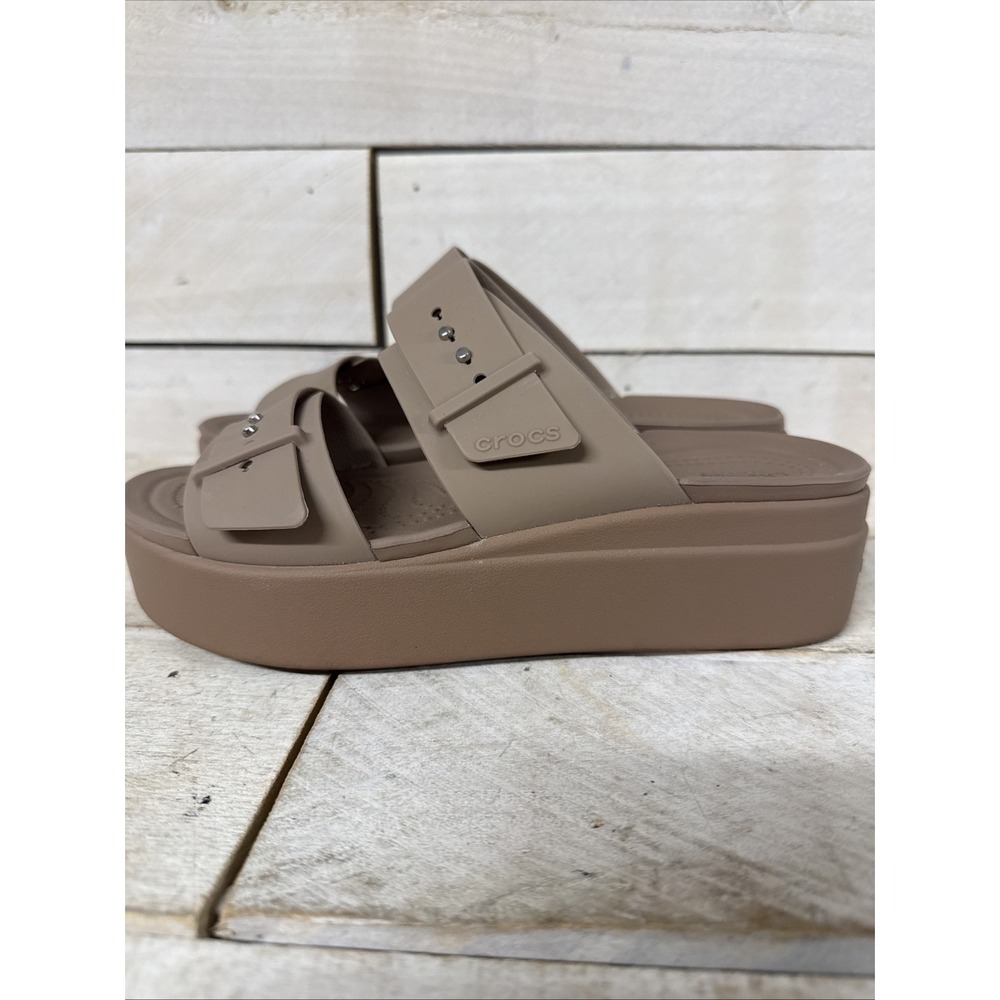 Crocs LiteRide Brooklyn Buckle Low Wedge platform Latte / Brown sandals sz. 7